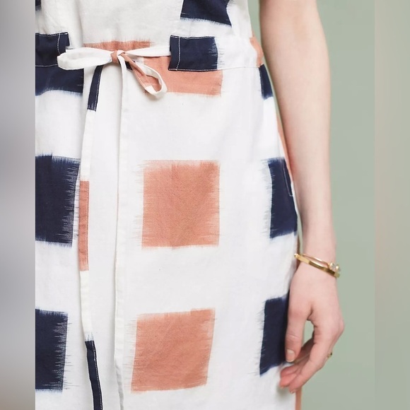 Anthropologie The Odells Yarn-Dyed Henley Shirt Dress Ikat Print Navy Small - Picture 7 of 17